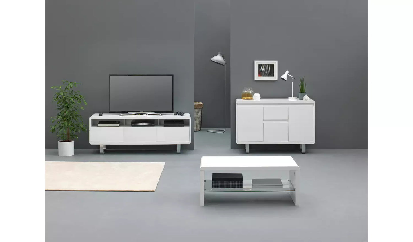 Sleigh 2 Door 1 Drawer TV Unit - White Gloss
